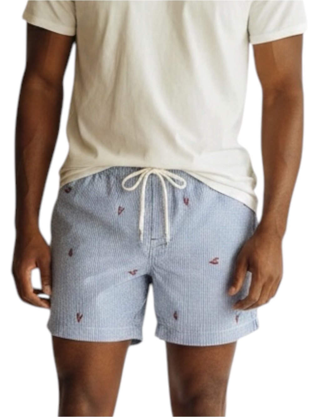 J. CREW Seersucker Embroidered Lobster Swim Shorts in Blue/White Size 28